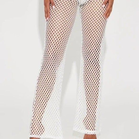 White‎ Fishnet High Rise Flare Cover Up Pant Size M RefM012 - Picture 3 of 6
